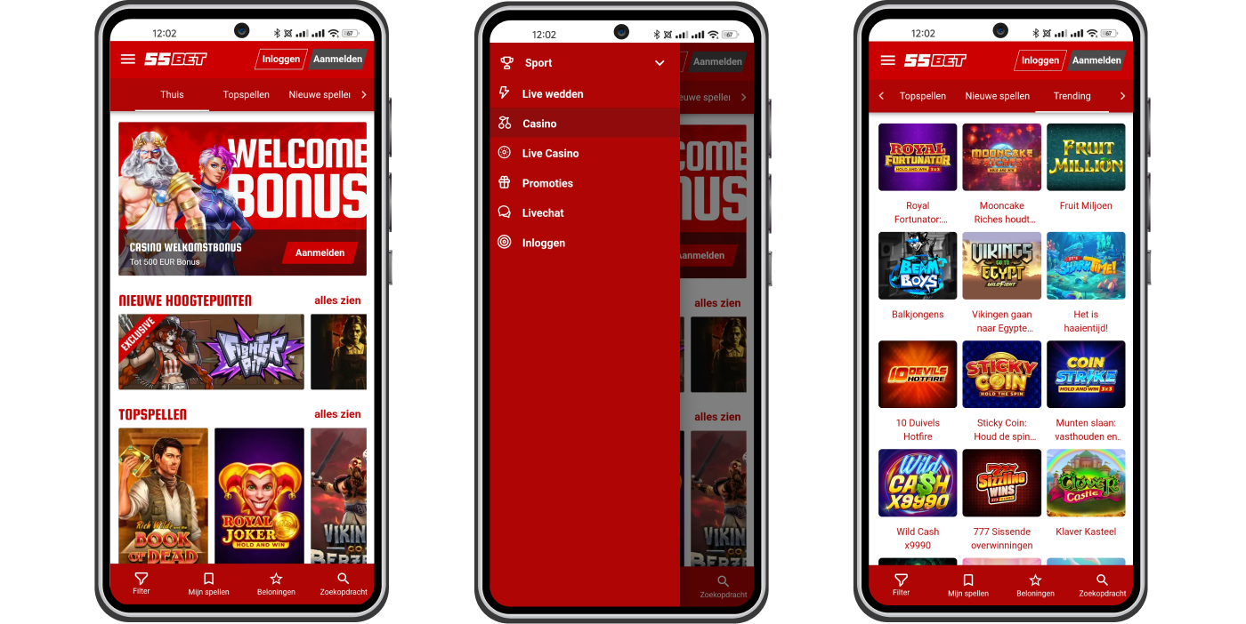 Mobiele versie van 55BetNL Casino
